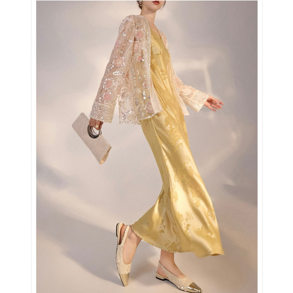 Embroidered White and Beige Floral Cardigan