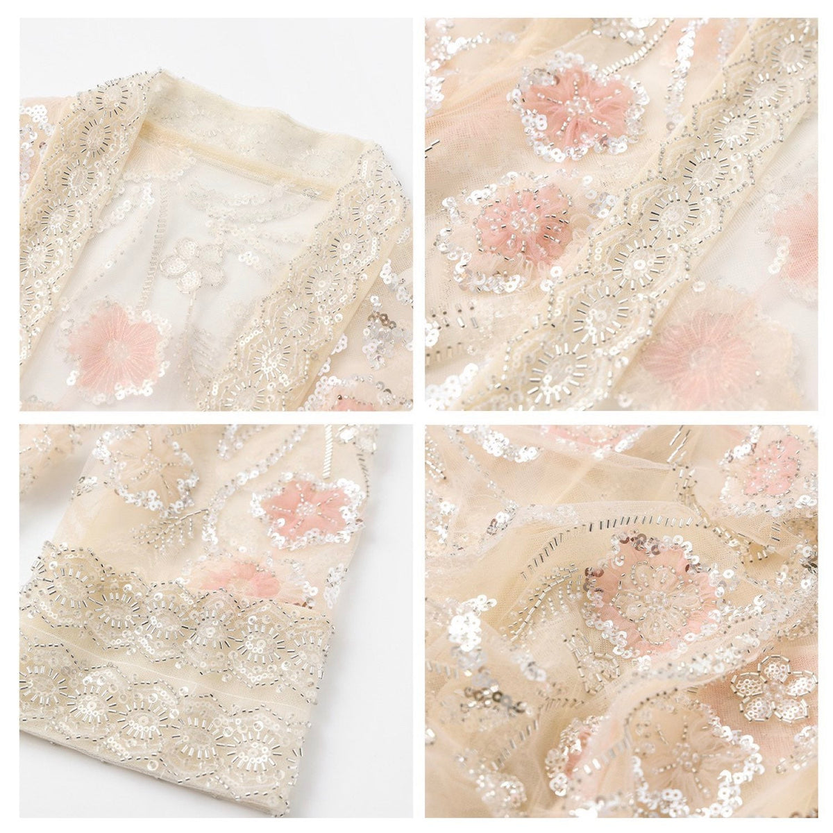 Embroidered White and Beige Floral Cardigan