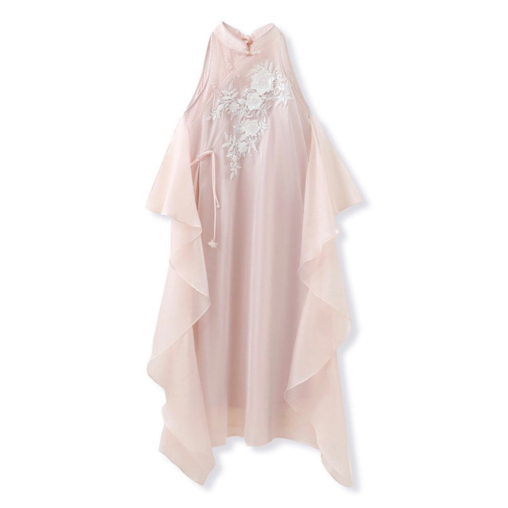 Embroidered Pink Floral Midi Dress
