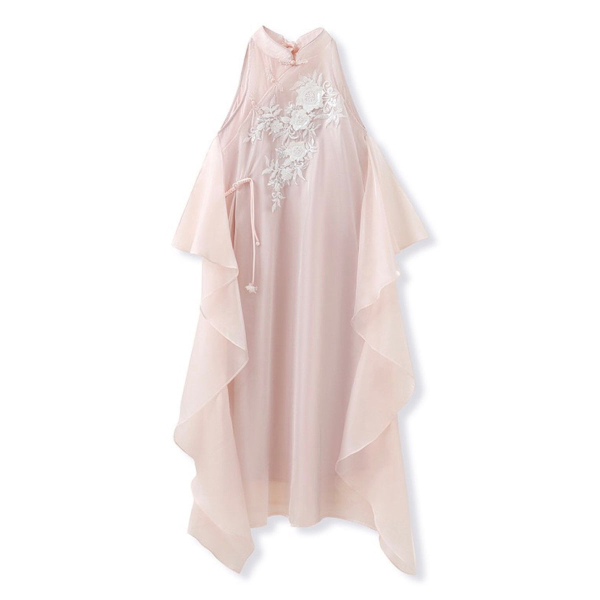 Embroidered Pink Floral Midi Dress