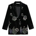 Embroidery Flowers Black Mulberry Silk Velvet Jacket Suit Top