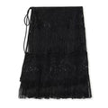 Poetic Embroidery Black  Tassel Outer Layer Floral Patchwork Knee-Length Short Skirt
