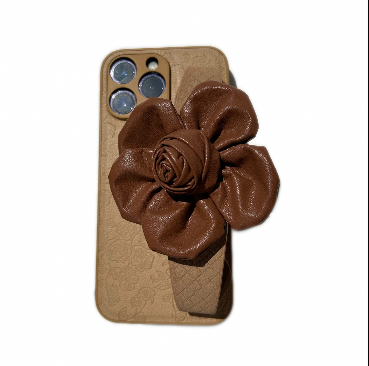 Floral Wrist  Phone Case Hand Holder Brown