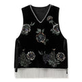Embroidery Flowers Black Velvet Vest Pullover