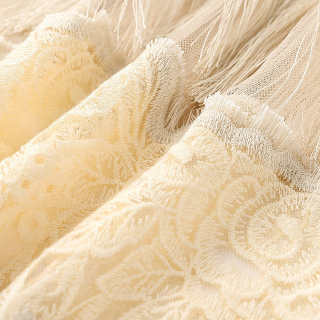 Poetic Embroidery White Tassel Outer Layer Floral Patchwork Knee-Length Dress