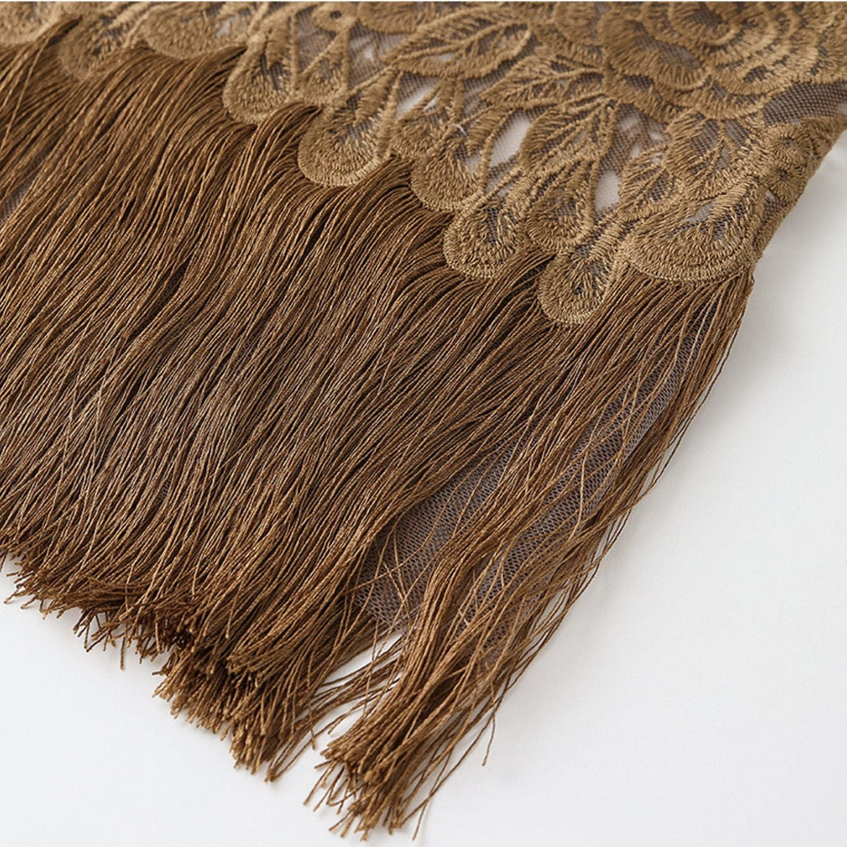 Poetic Embroidery Brown Tassel Outer Layer Floral Patchwork Short Skirt