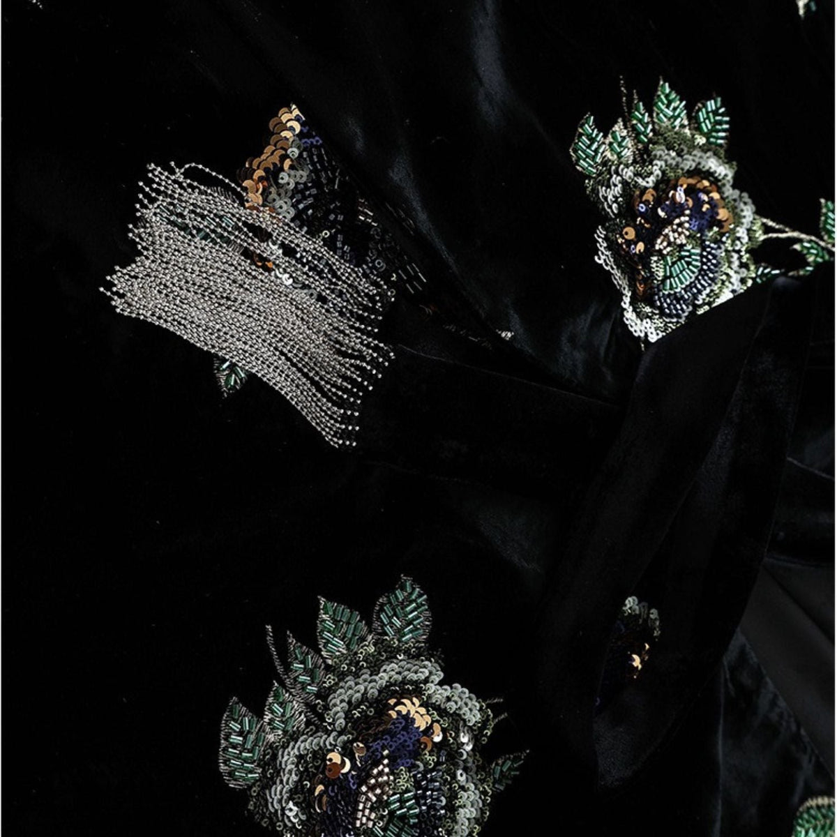 Embroidery Flowers Black Mulberry Silk Velvet Jacket Suit Top