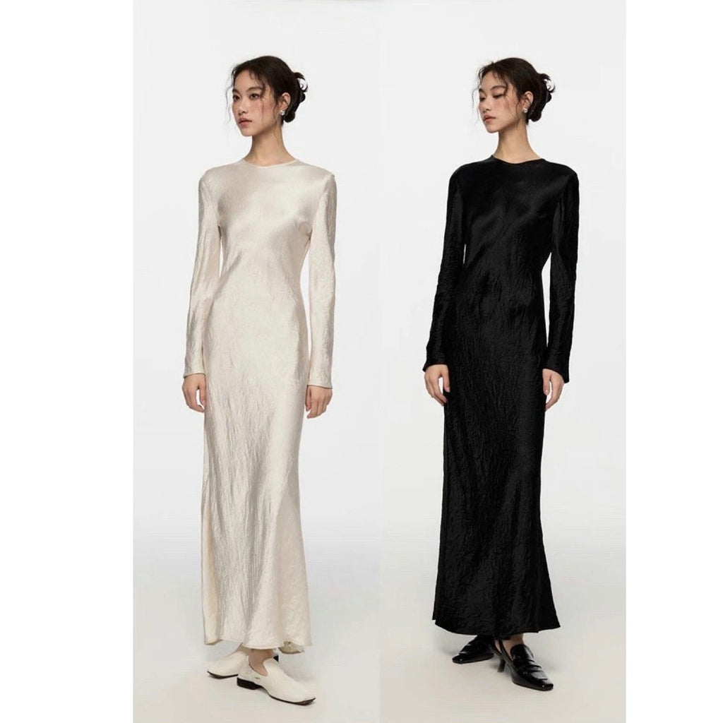 Timeless Chic Long Dress Long Sleeve Wrinkled Evening Dress Glamour White