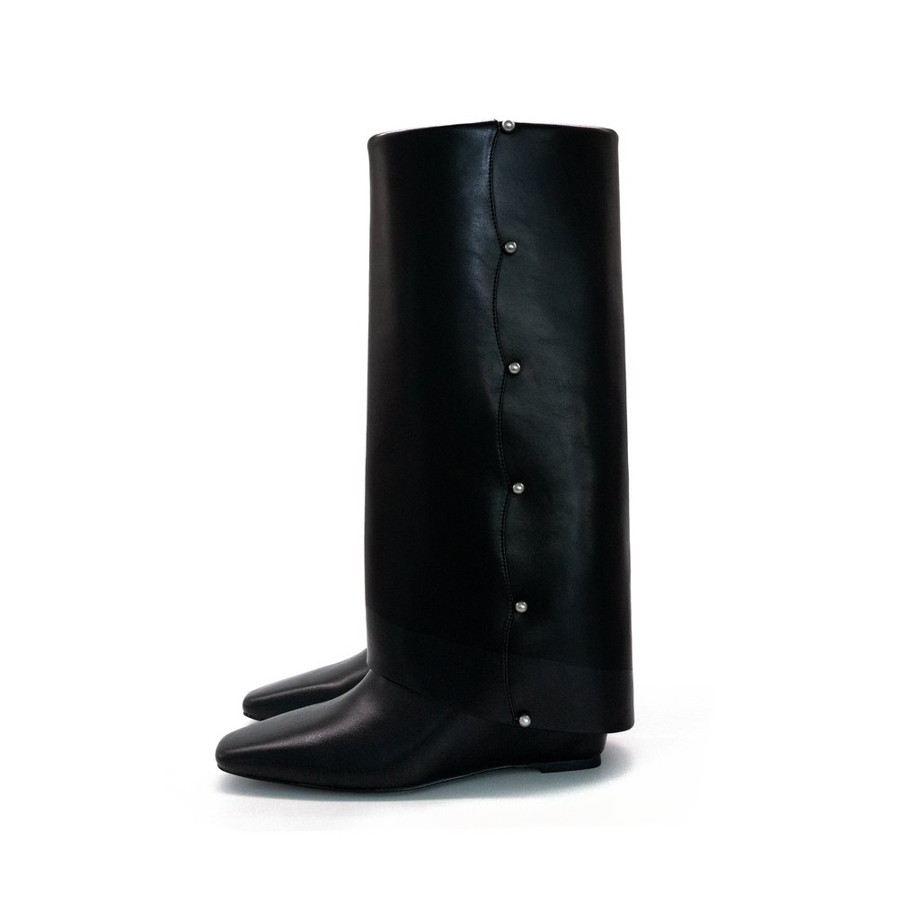 Caratiff Pearl-Detail Leather Knee-High Boots