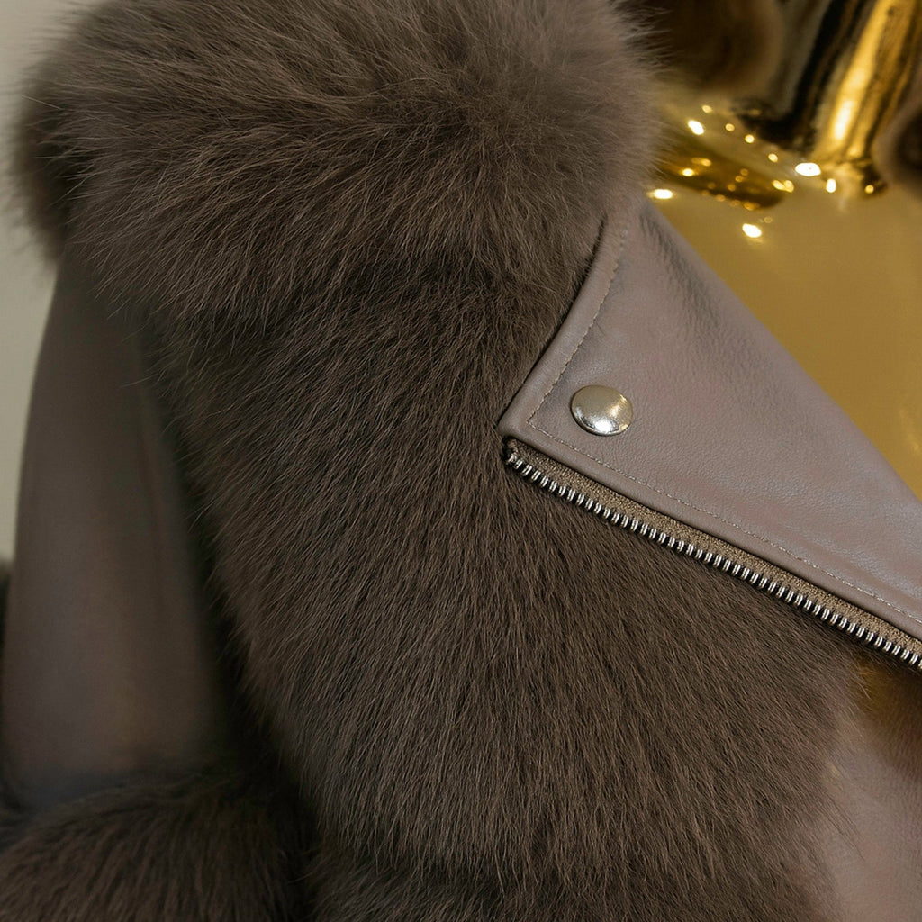 Galaxy Brown Jacket Eco Friendly Fur Coat Leather Zipper