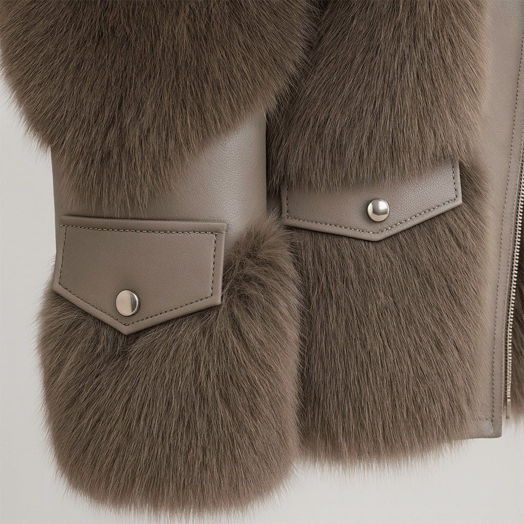 Galaxy Brown Jacket Eco Friendly Fur Coat Leather Zipper