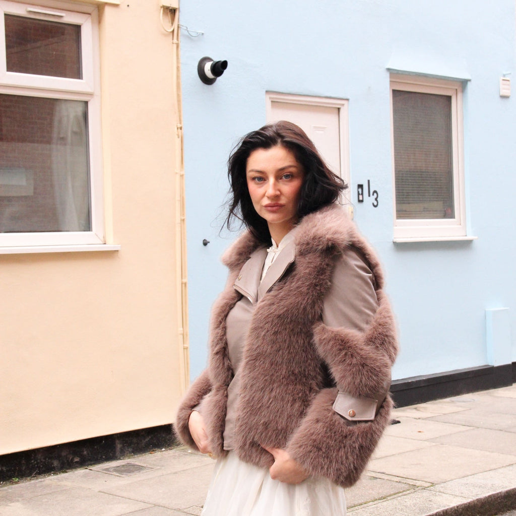 Galaxy Brown Jacket Eco Friendly Fur Coat Leather Zipper