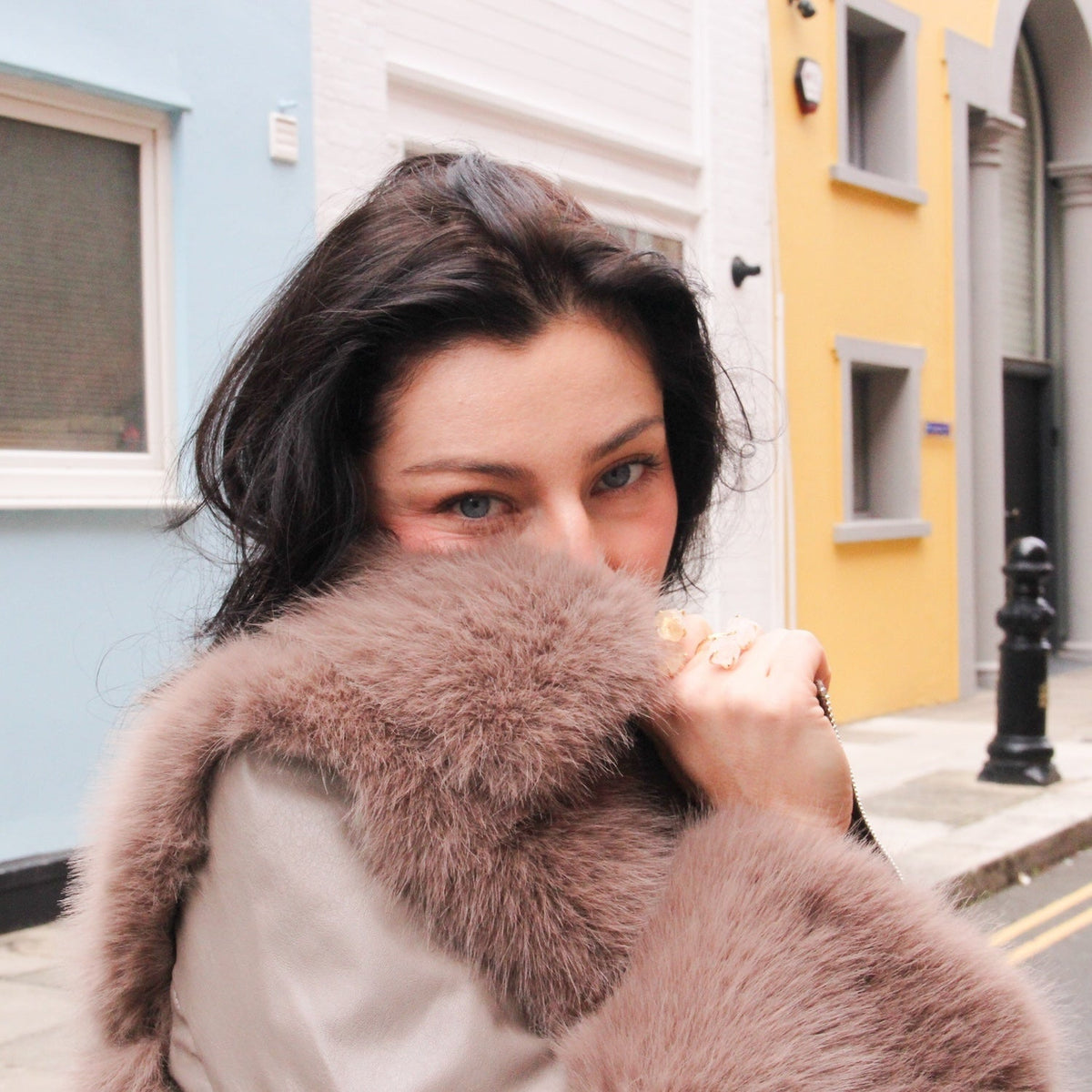 Galaxy Brown Jacket Eco Friendly Fur Coat Leather Zipper