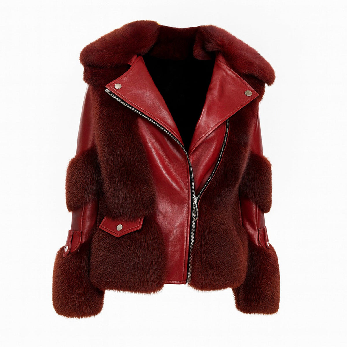 Eco-friendly Red Jacket Coat Faux Fur Leather  Zipper