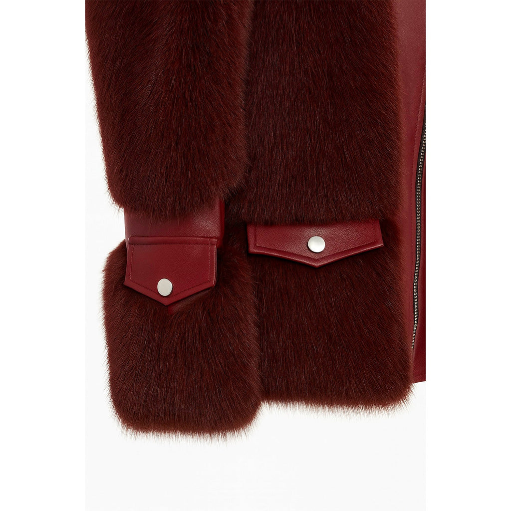 Eco-friendly Red Jacket Coat Faux Fur Leather  Zipper