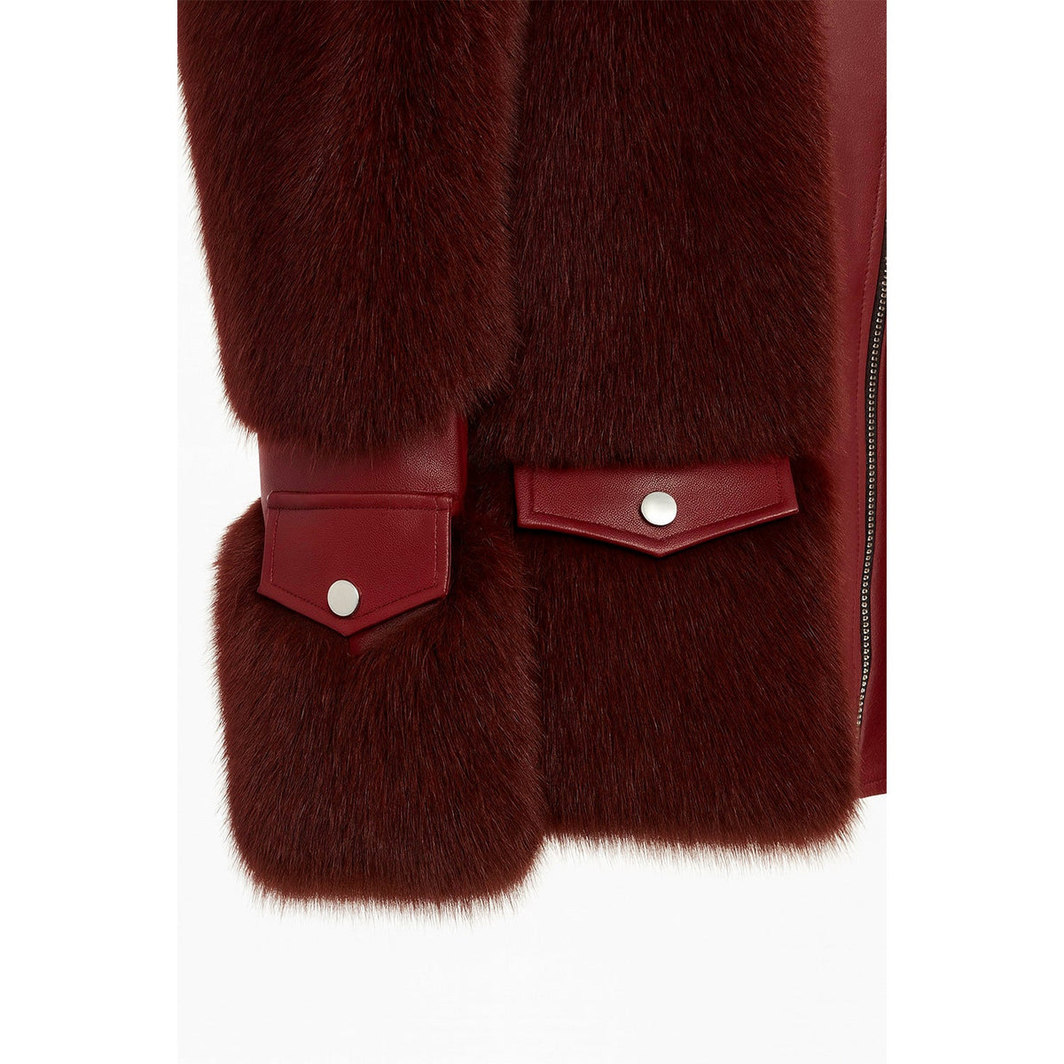Eco-friendly Red Jacket Coat Faux Fur Leather  Zipper