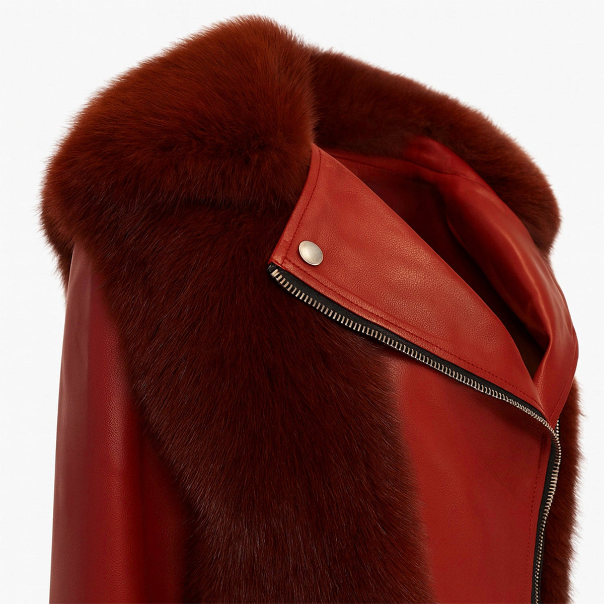 Eco-friendly Red Jacket Coat Faux Fur Leather  Zipper