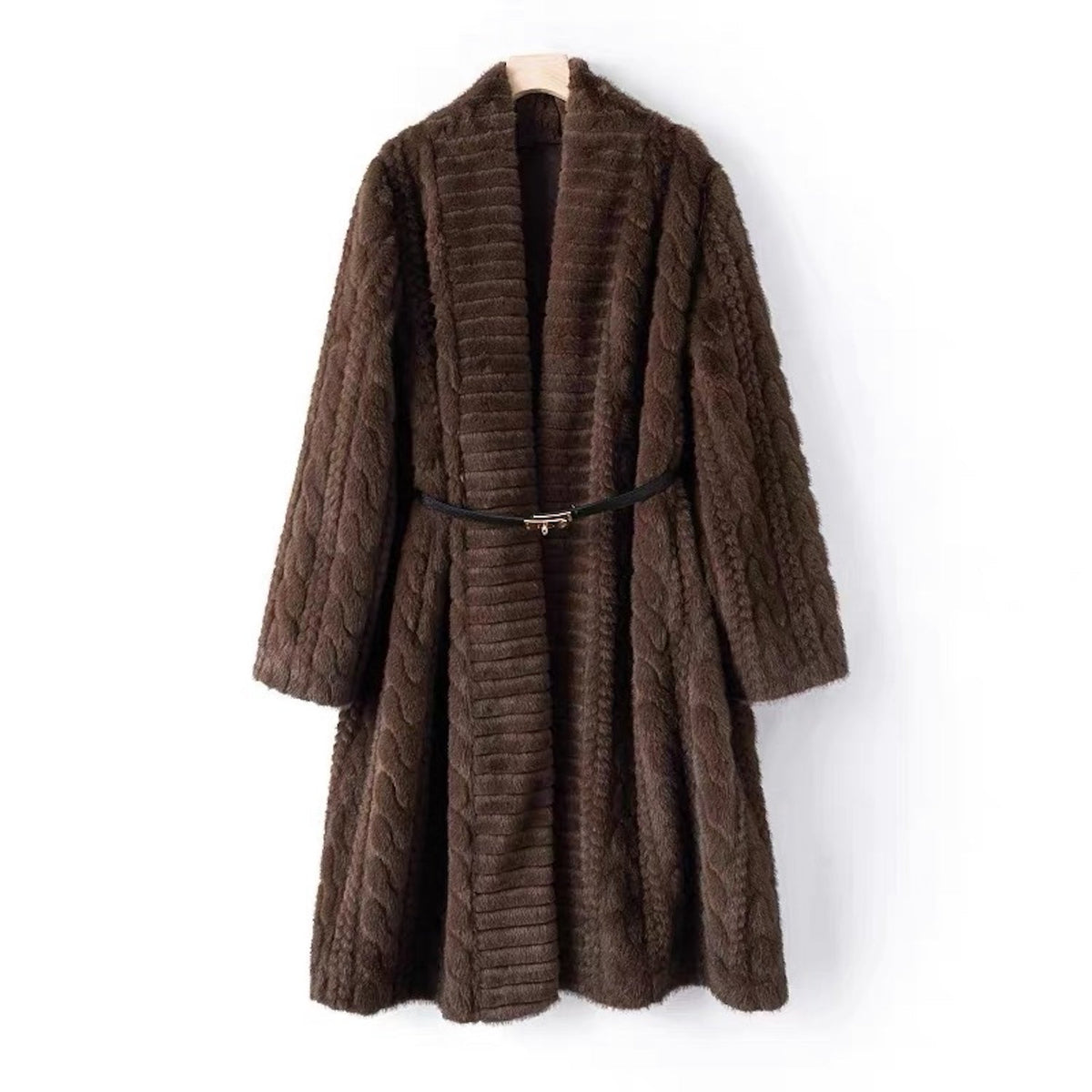 Galaxy Super Soft  Brown Coat Jacket  Eco-friendly Fur with Belt