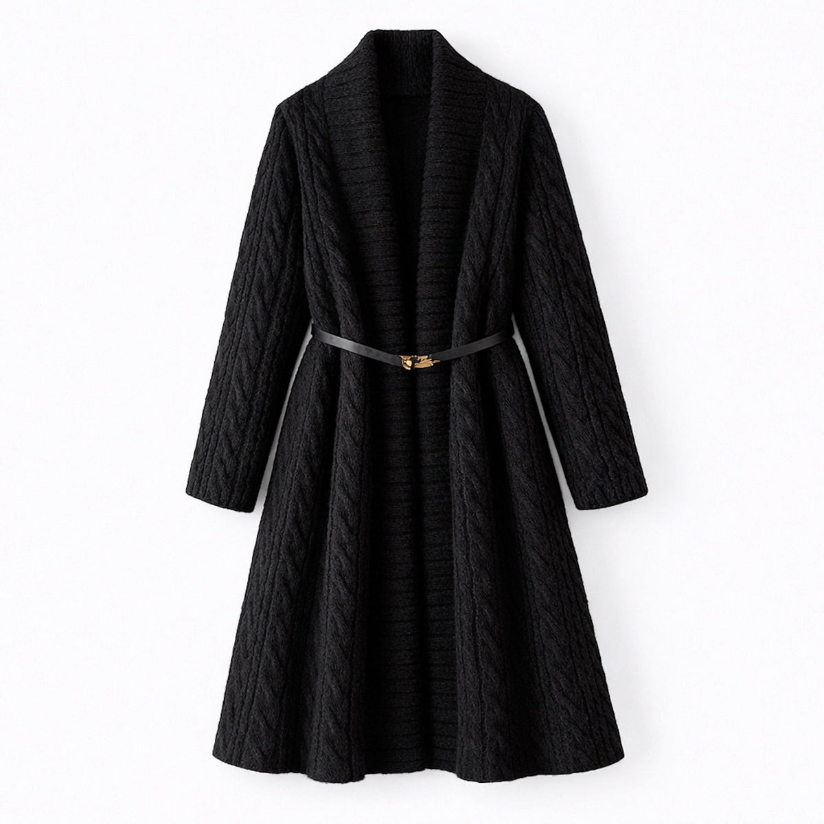Galaxy Super Soft  Black Coat Jacket  Eco-friendly Fur with Belt