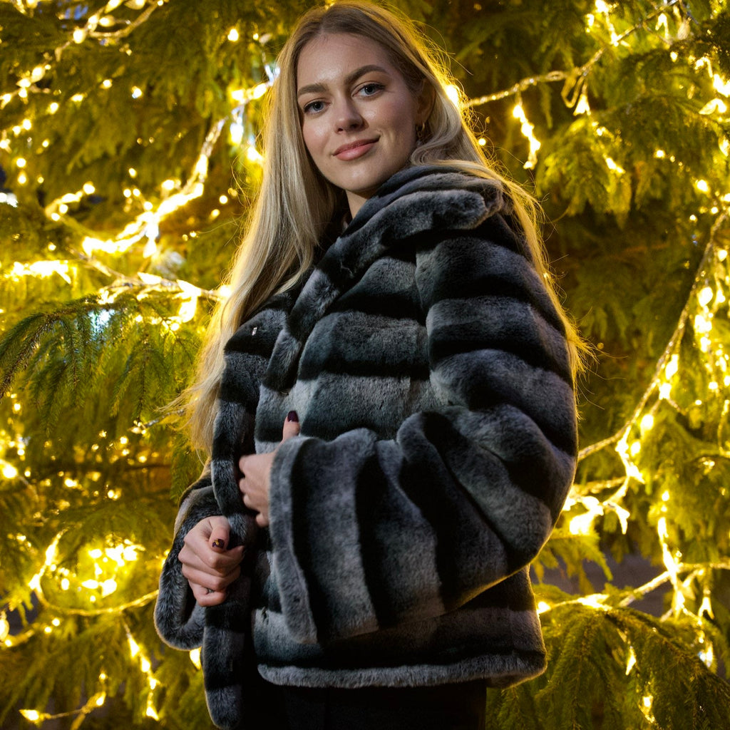 Galaxy Chinchilla Fur Black White Super Soft Jacket