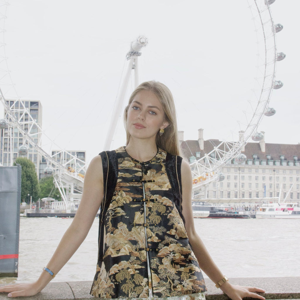 Poetic Landscape Embroidered Vest Gold  Black