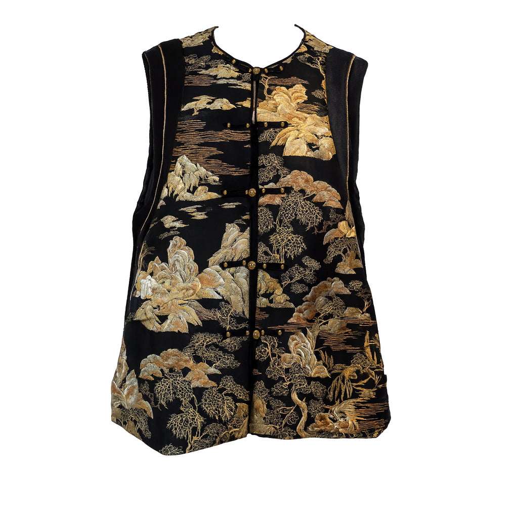 Poetic Landscape Embroidered Vest Gold  Black
