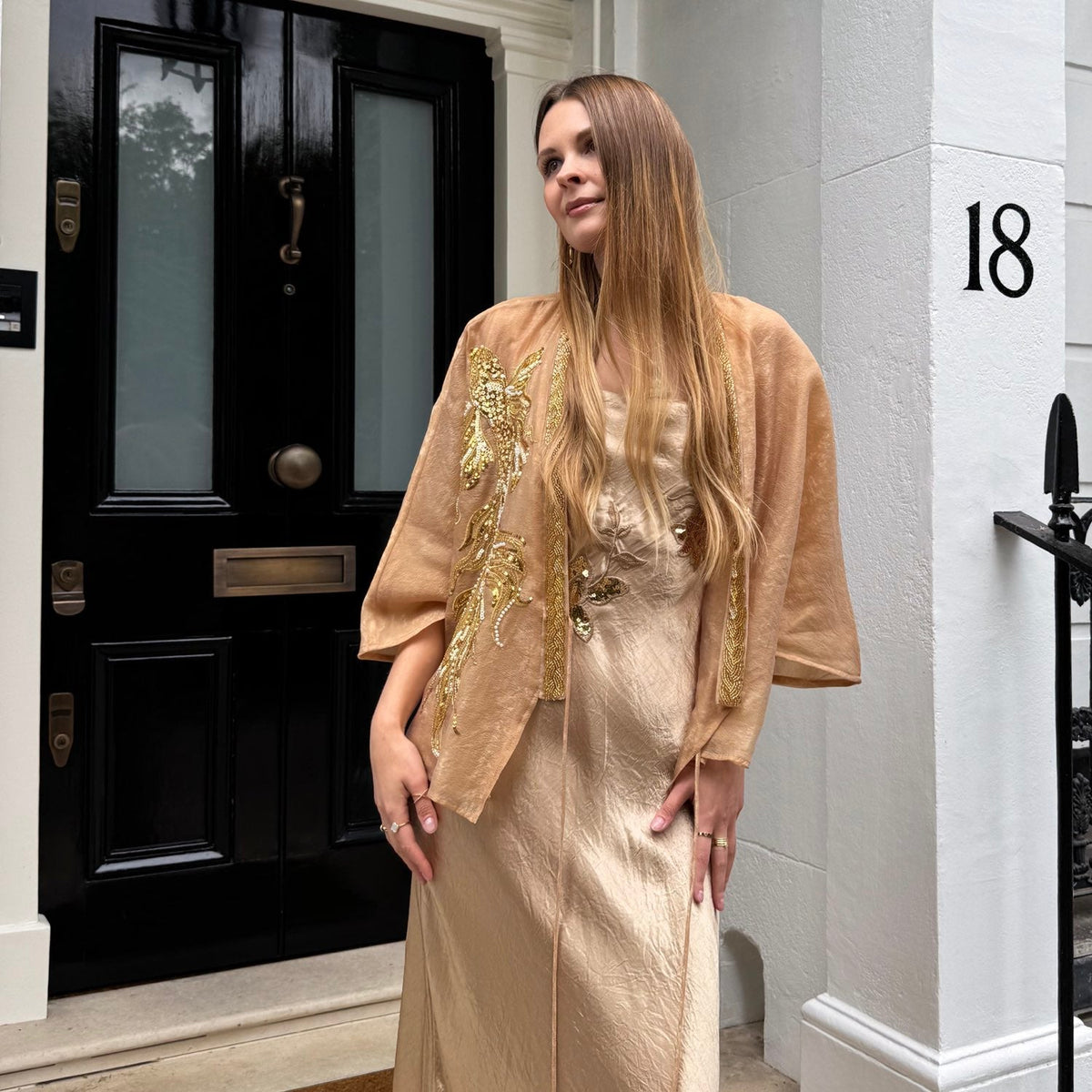 Embroidered Golden Cardigan Jacket Stylish Stitching Autumn Spring