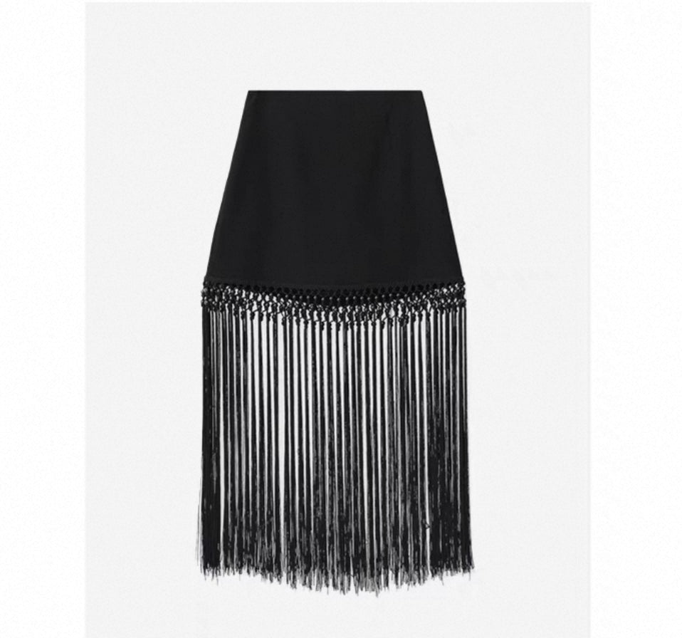 Chic Black Tassel Skirt