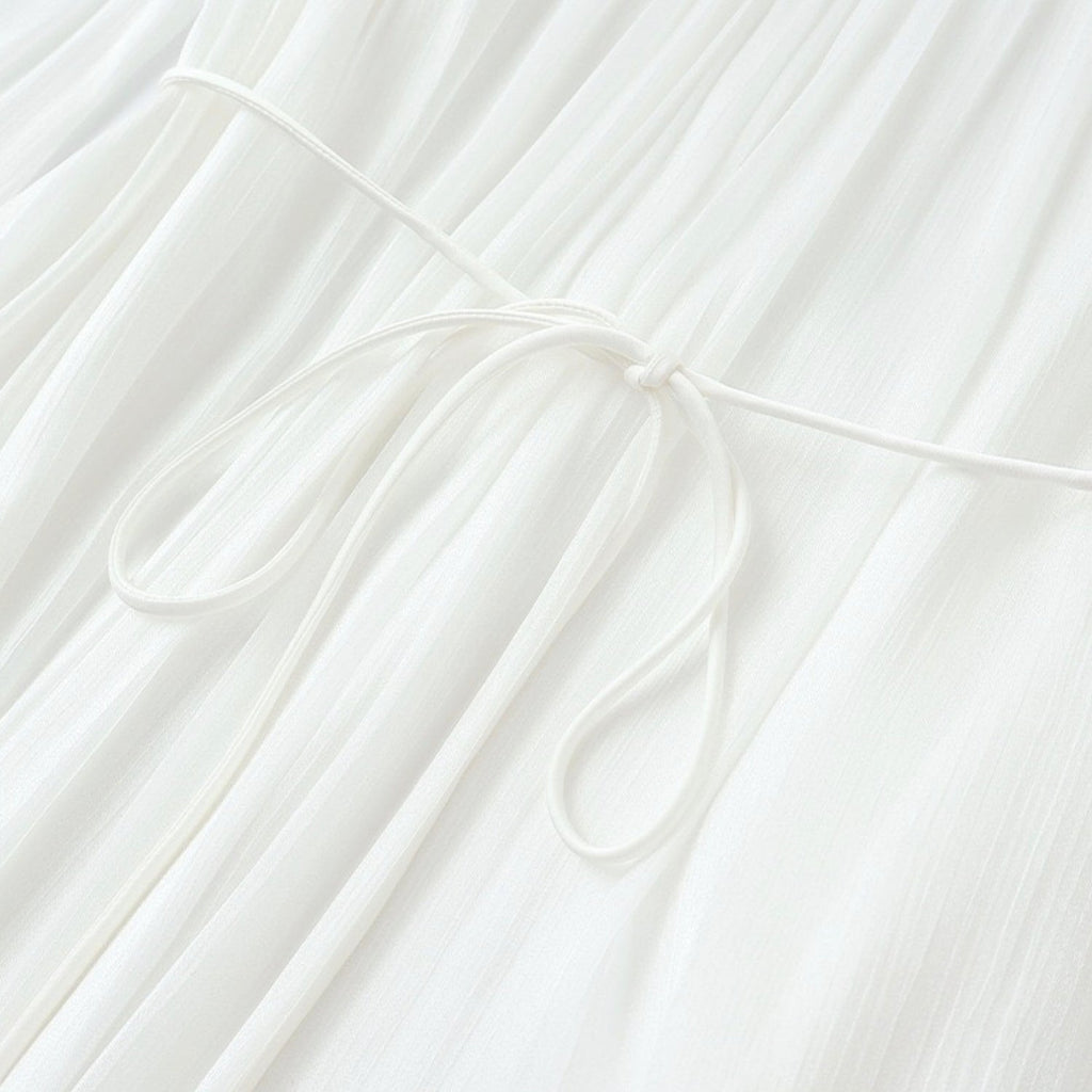 Poetic Embroidery Lace Tassel Fringe Maxi Dress in Cloud White