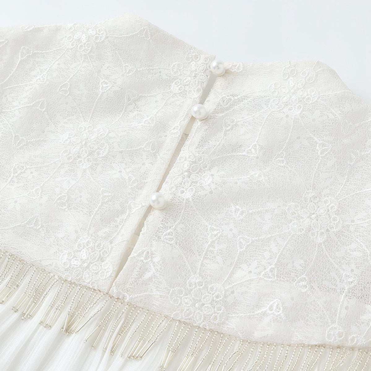 Poetic Embroidery Lace Tassel Fringe Maxi Dress in Cloud White