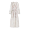 Embroidery Elegant Lance Maxi Dress Cream White