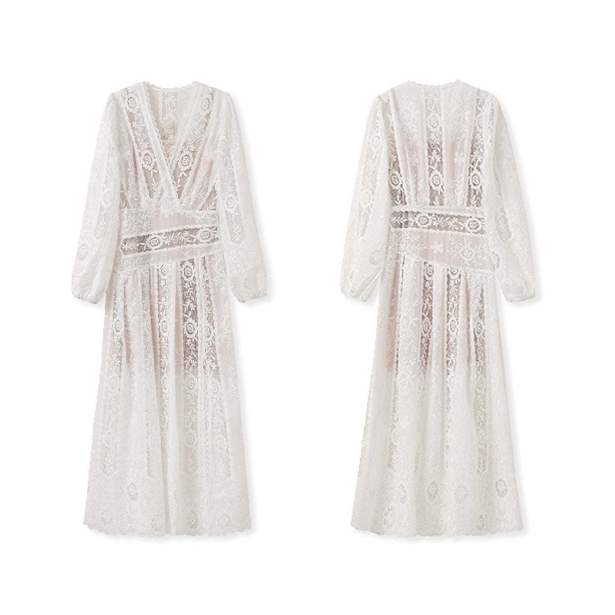 Embroidery Elegant Lance Maxi Dress Cream White