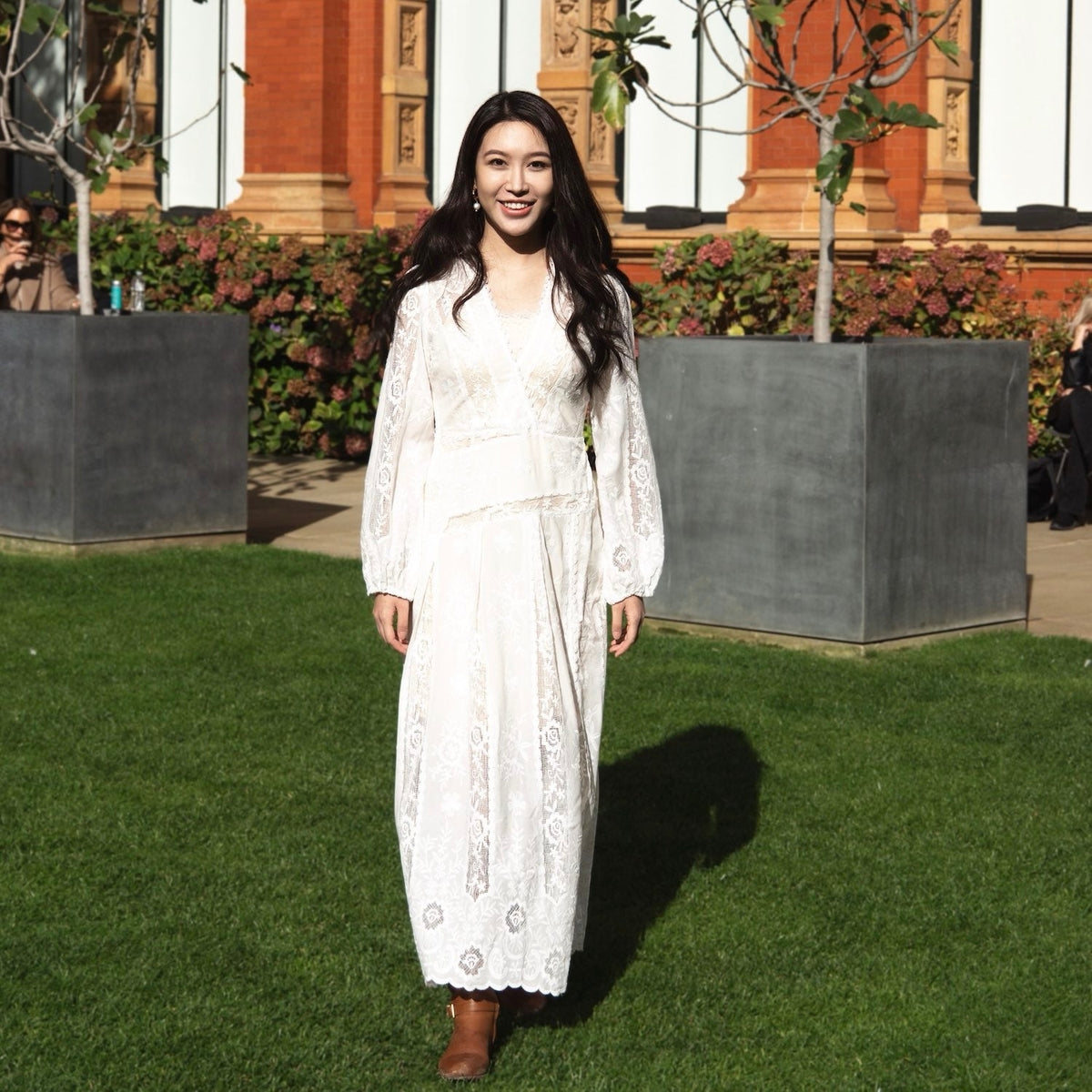 Embroidery Elegant Lance Maxi Dress Cream White