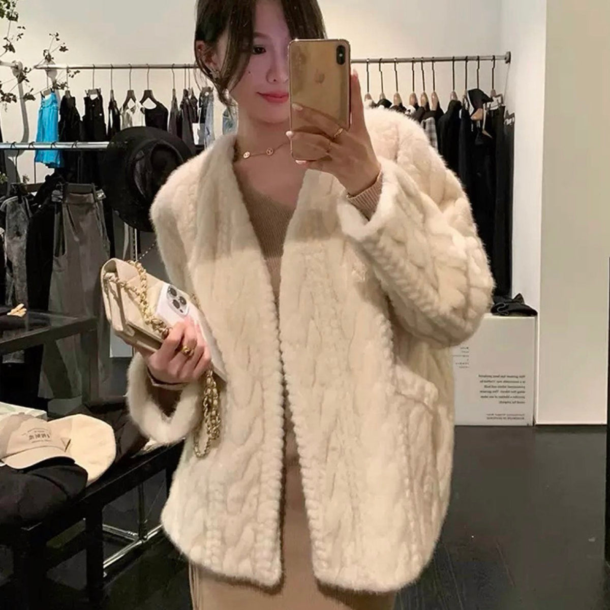 Galaxy Super Soft Fur Coat Jacket  Eco-friendly Fur  White Cream