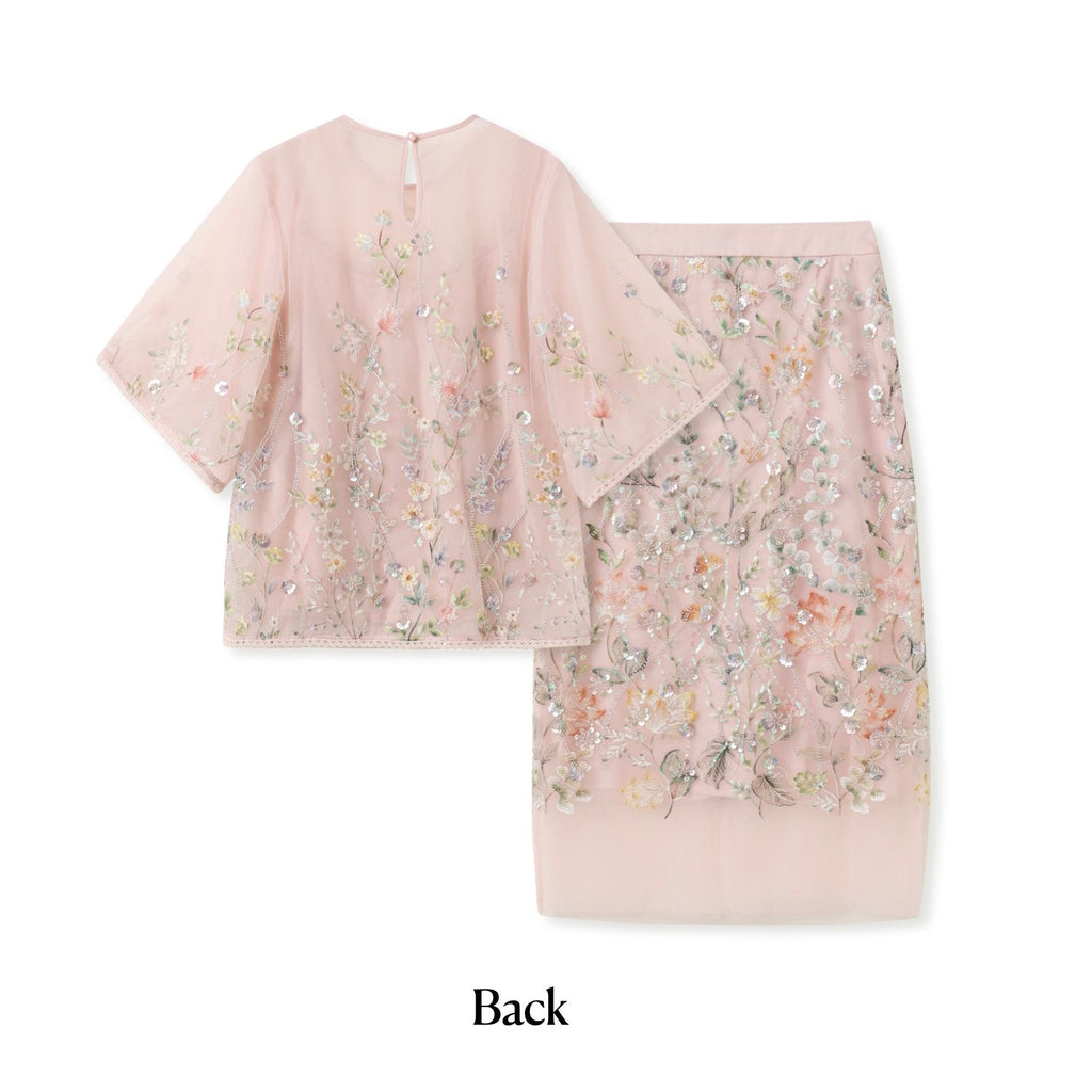 Embroidered 3D Flower Cardigan Skirt Set
