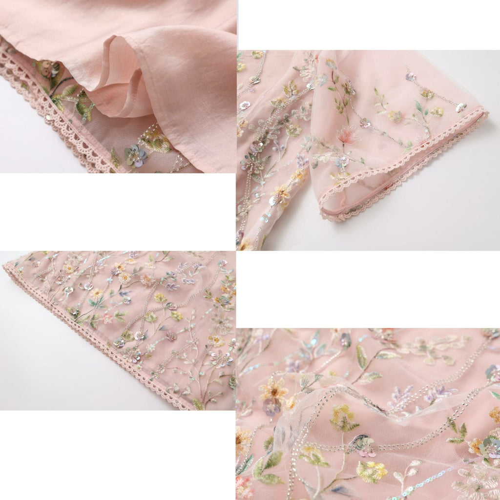 Embroidered 3D Flower Cardigan Skirt Set