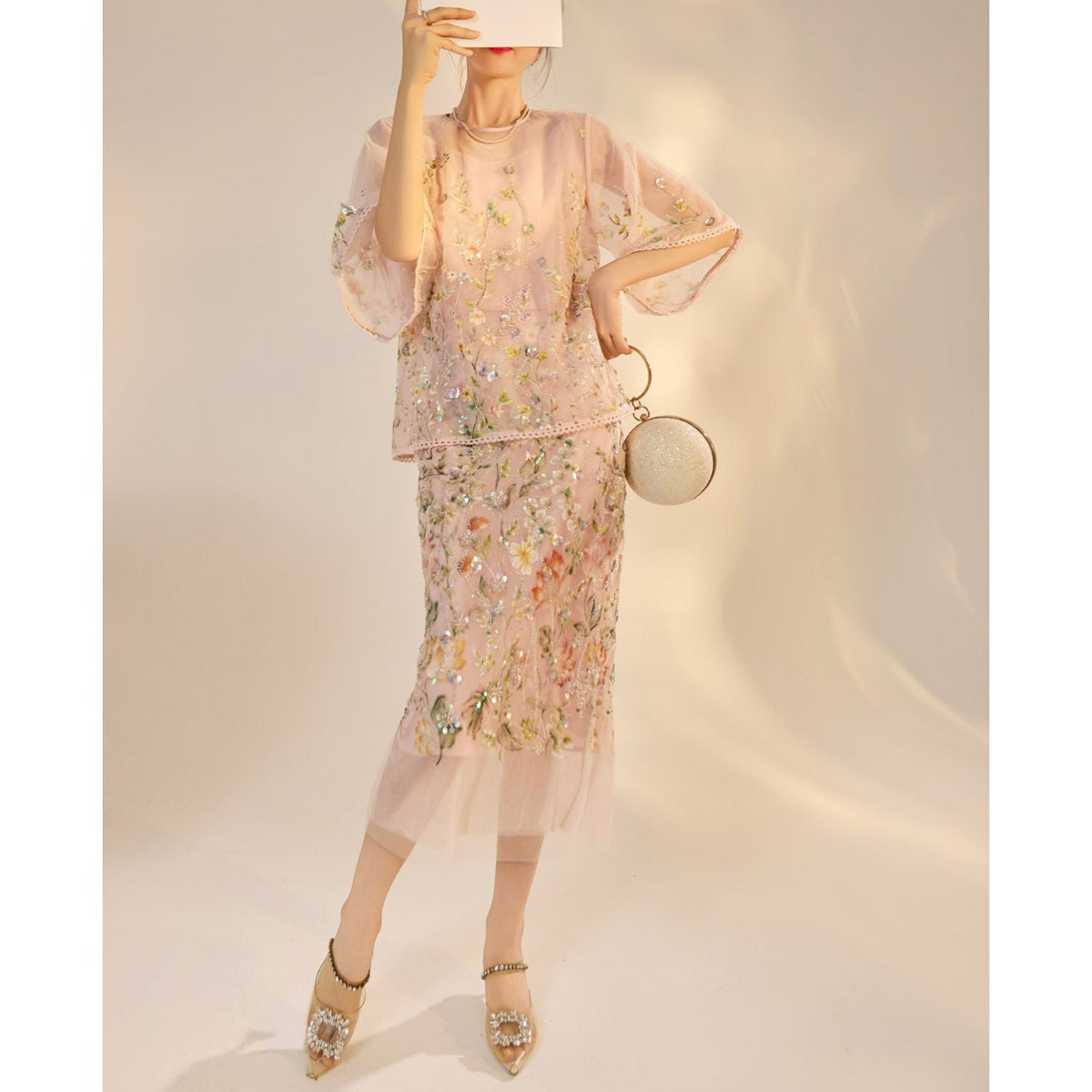 Embroidered 3D Flower Cardigan Dress Top