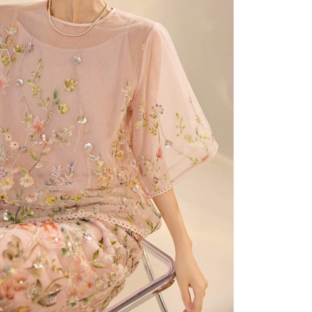 Embroidered 3D Flower Cardigan Dress Top