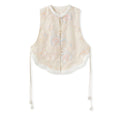 Poetic Embroidery Side Tie Sheer Floral Vest in Translucent Cream