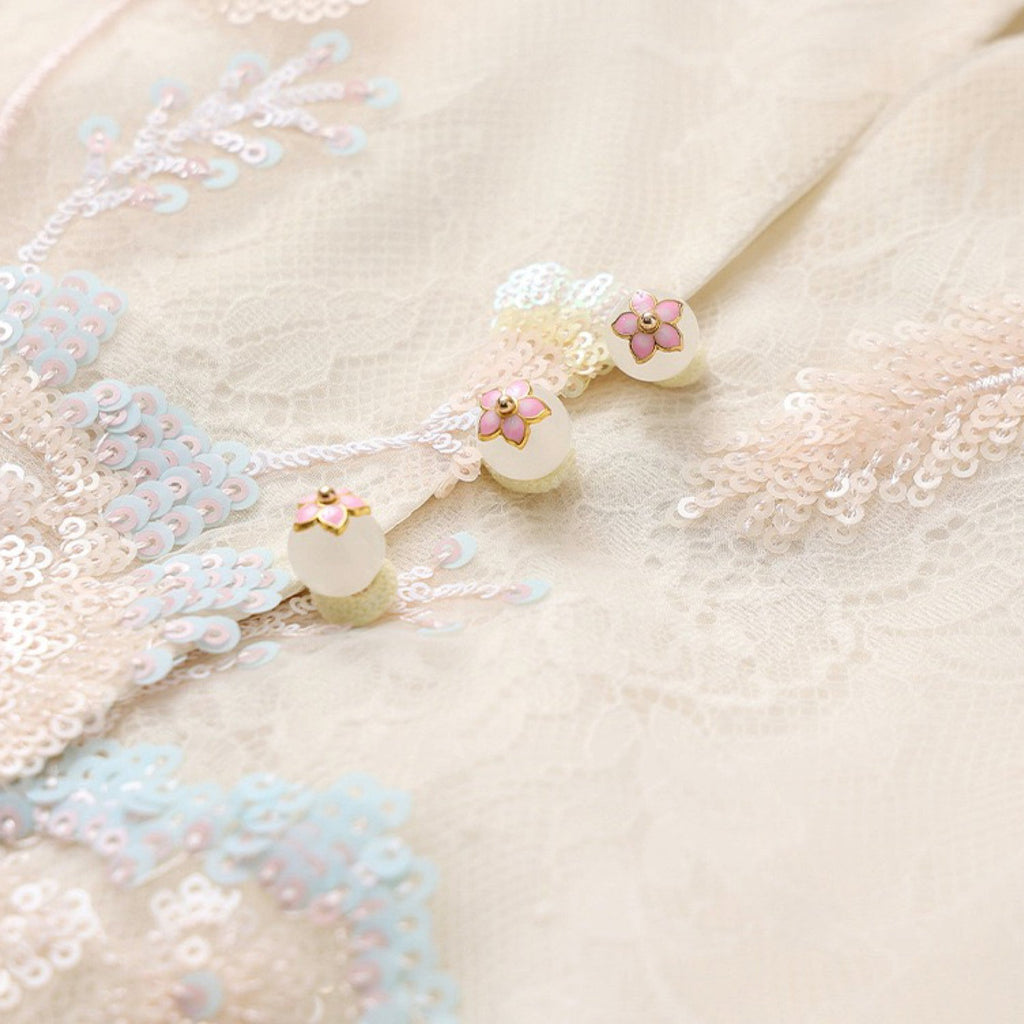 Poetic Embroidery Side Tie Sheer Floral Vest in Translucent Cream