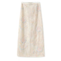 Poetic Embroidery Sheer Floral Embroidered Midi Skirt in Cream