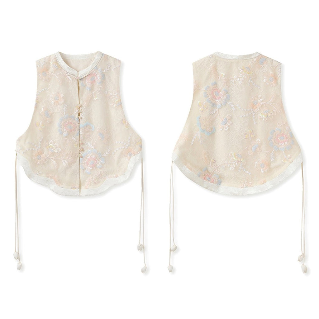 Poetic Embroidery Sheer Floral Side Tie Co ord Set