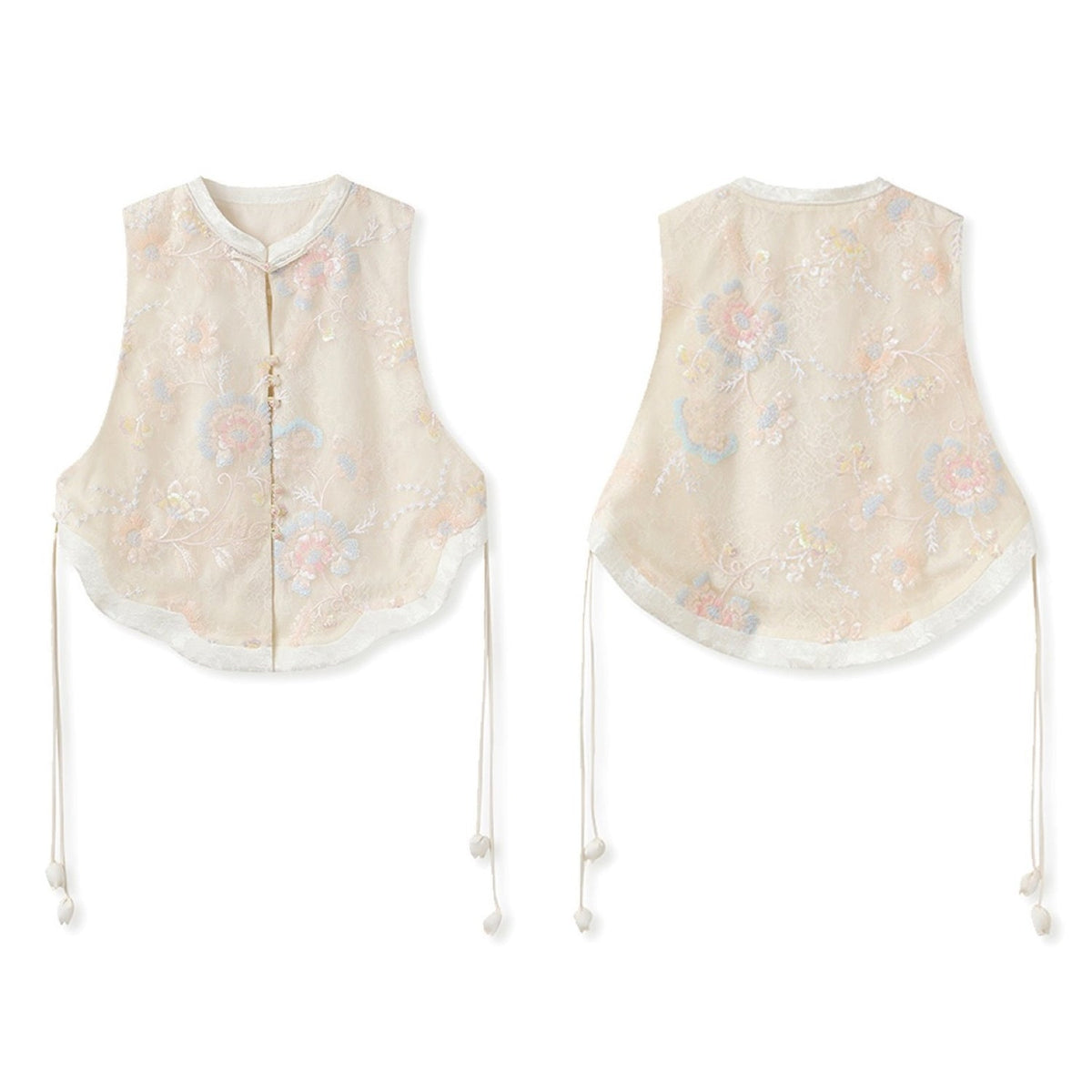 Poetic Embroidery Sheer Floral Side Tie Co ord Set