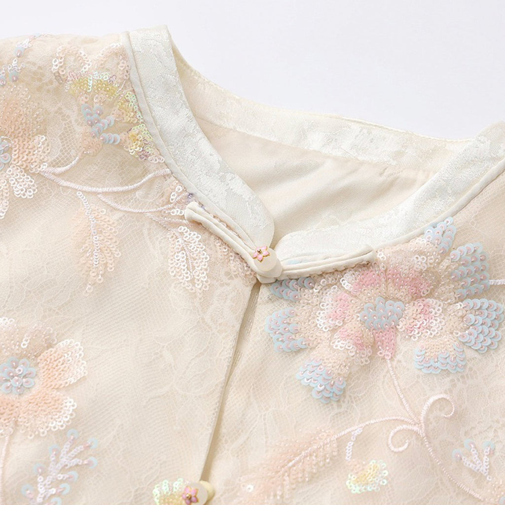 Poetic Embroidery Sheer Floral Side Tie Co ord Set