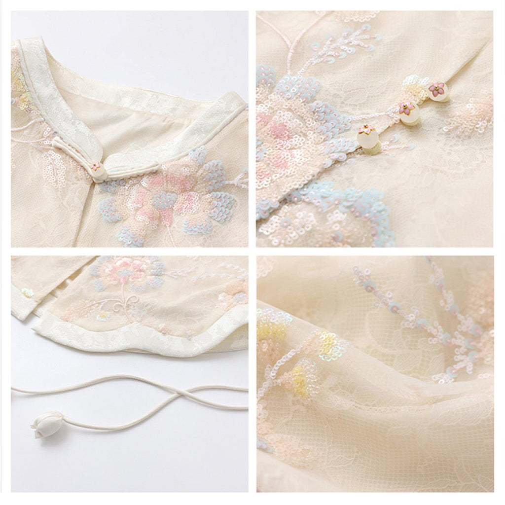 Poetic Embroidery Sheer Floral Side Tie Co ord Set