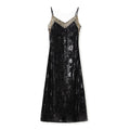 Embroidered Black Spaghetti Strap Dress Women Design