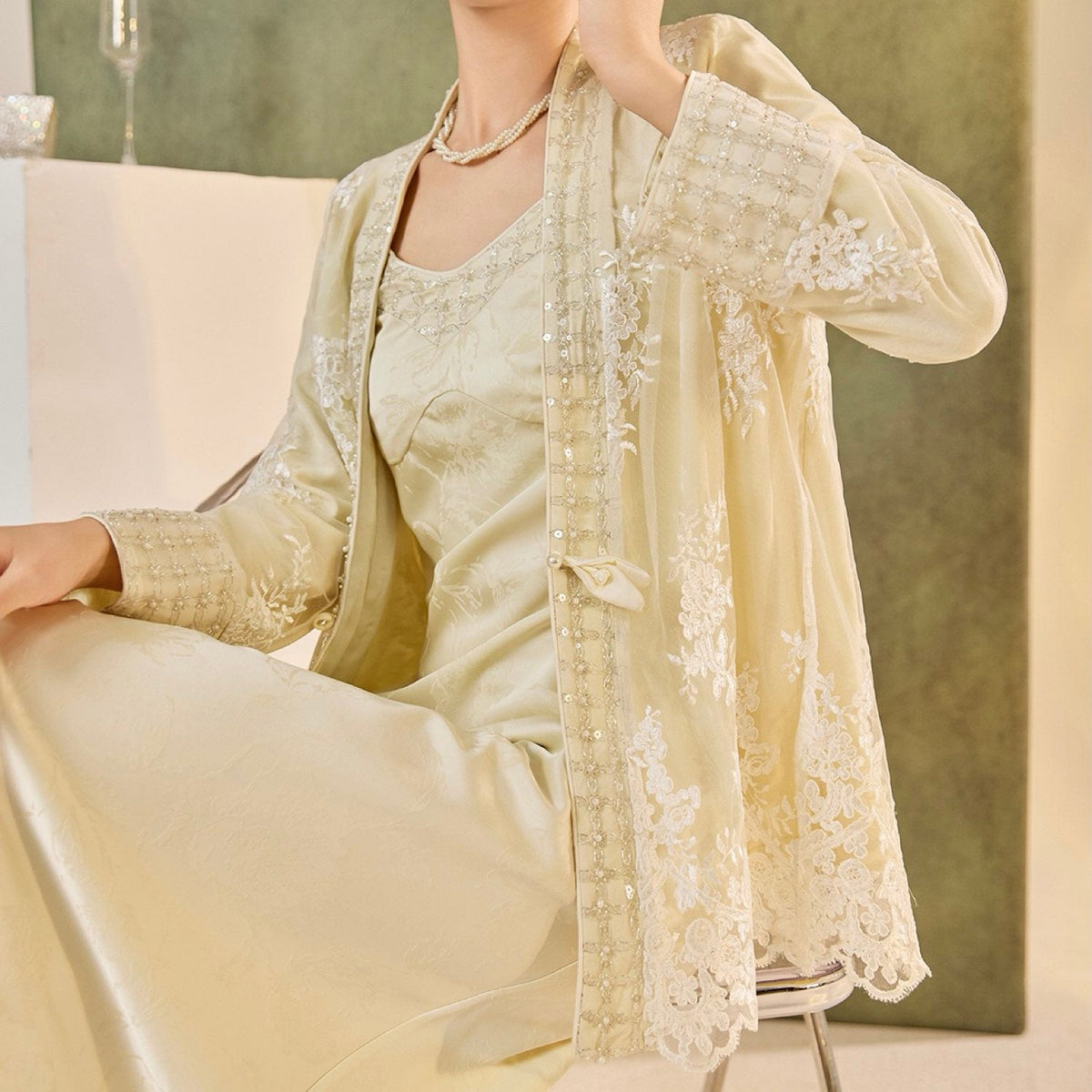 Embroidered Flower Cardigan Chinese-Inspired Style Beige White Women Top