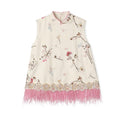Embroidered Floral Tree Top Vest Women Feather Blouse