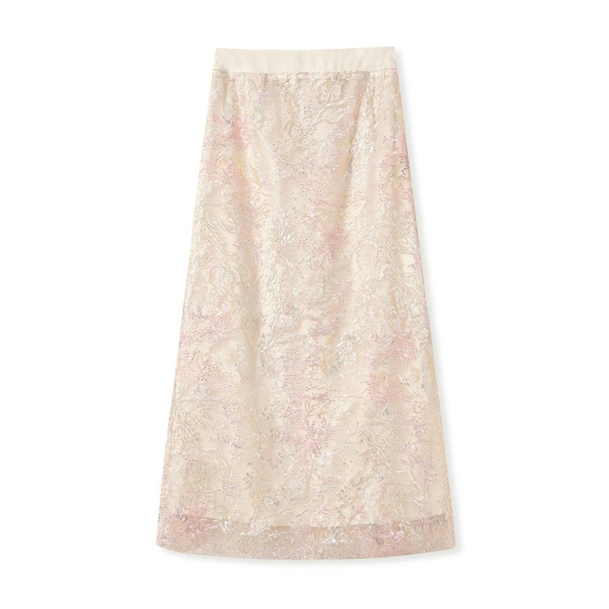 Poetic Embroidery Textured Floral Embroidered Skirt in Pink and White