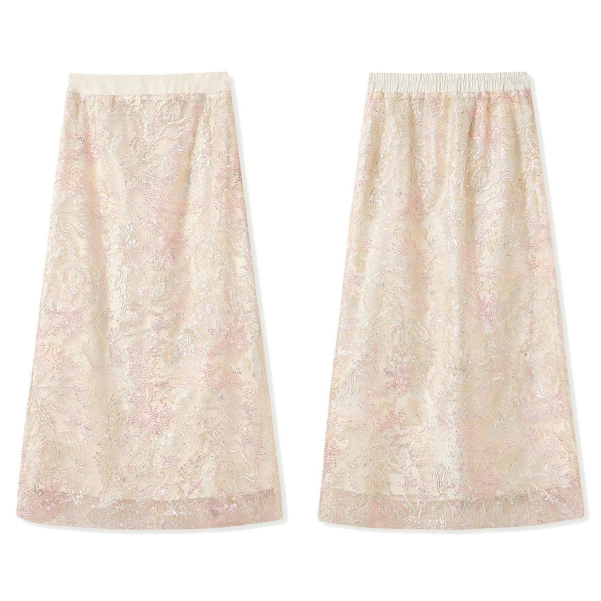 Poetic Embroidery Textured Floral Embroidered Skirt in Pink and White